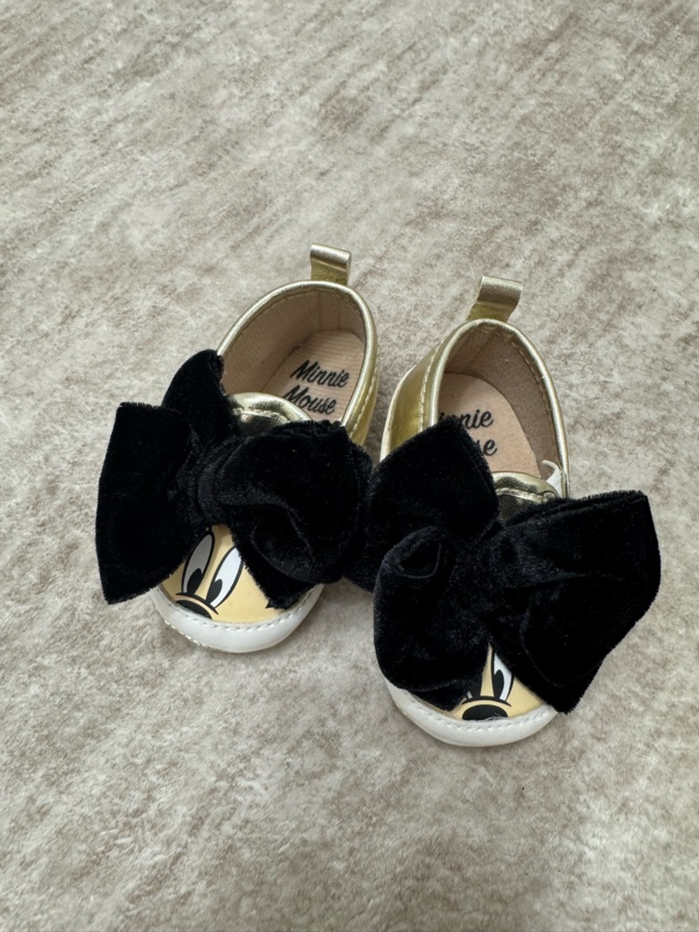 Gold & Black baby Minnie Mouse Bow Slip-On Shoes